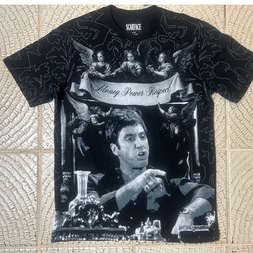 Scarface T Shirt Mens Large Black Excellence Money Power Respect Graphic 18x30